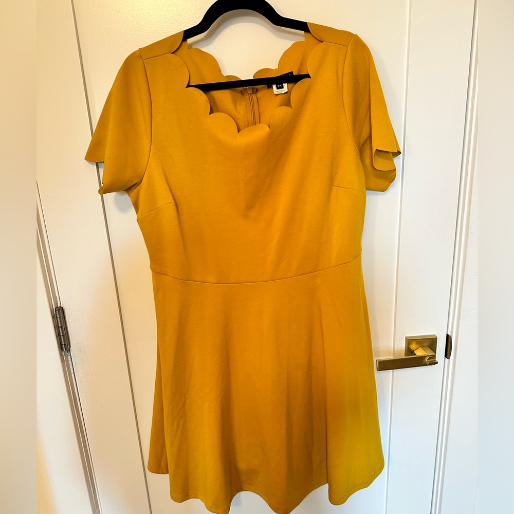 Smak Parlour mustard yellow scallop neck dress plus unique vintage dress mod